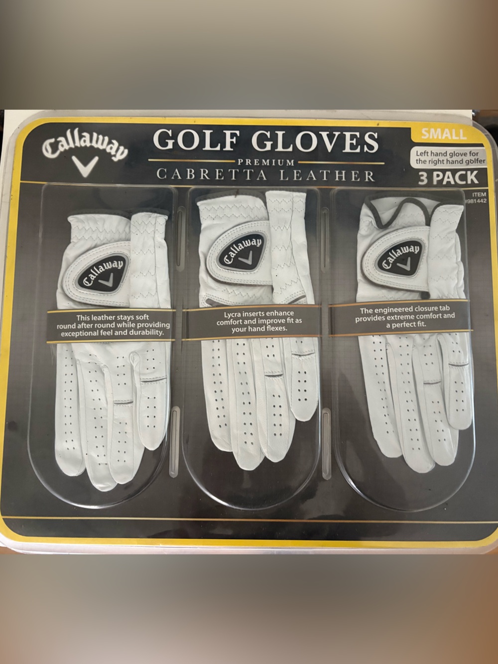 BRAND NEW - 3-Pack Callaway Golf Gloves - Premium Cabretta Leather - Size Small